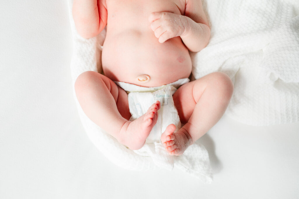 Postpartum prep: a newborn baby's tiny toes. 