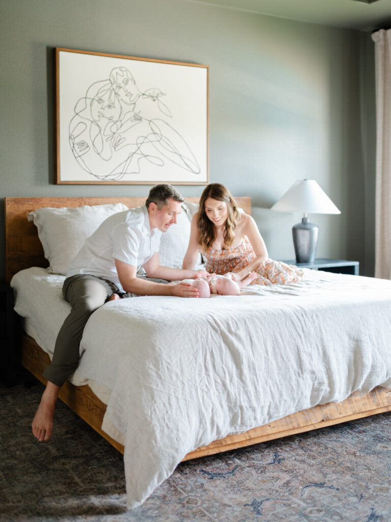 lifestyle newborn photography with twin girls in home